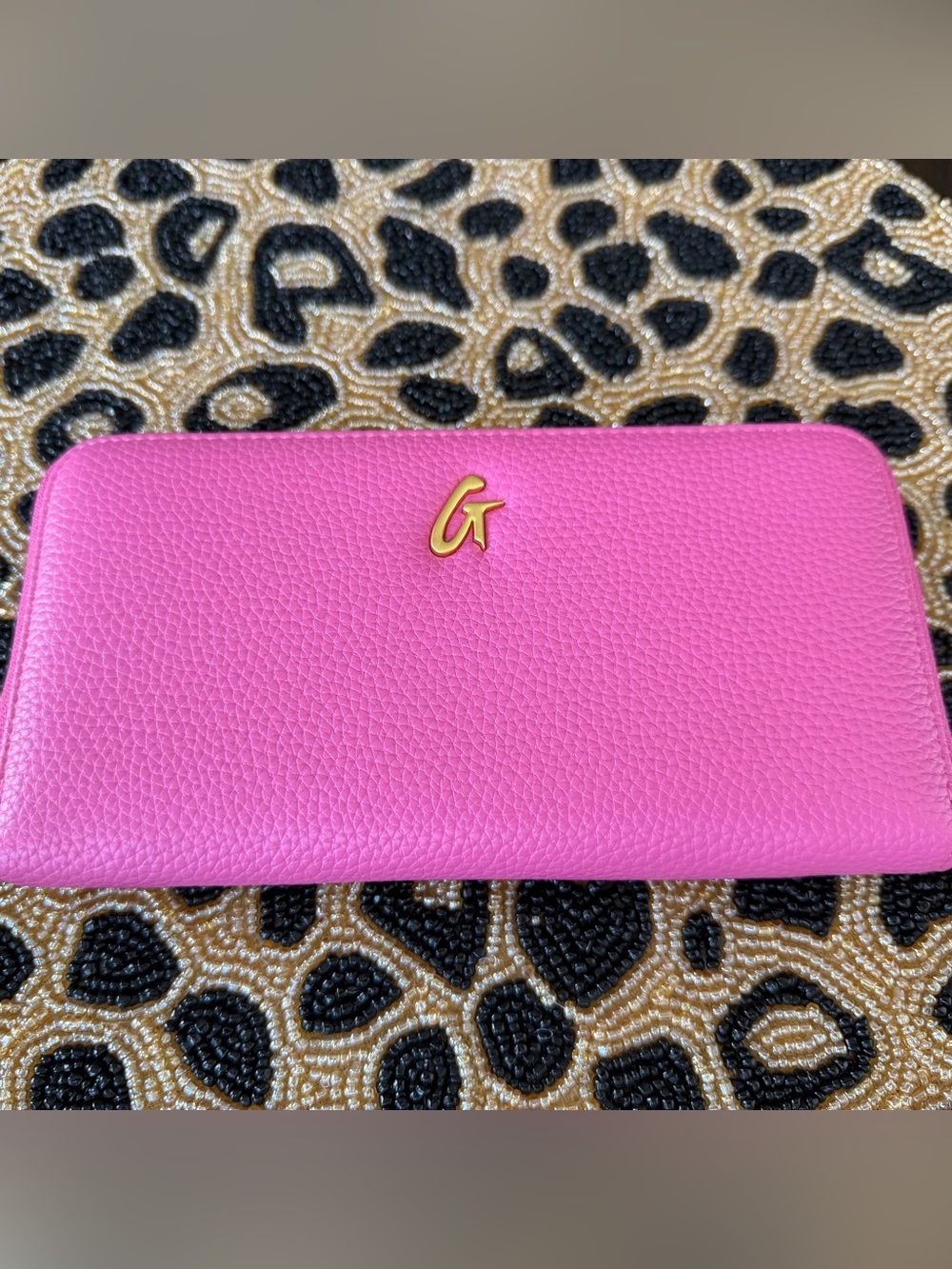 Pink Leather Zip Wallet with Gold Accent
GlamAholic